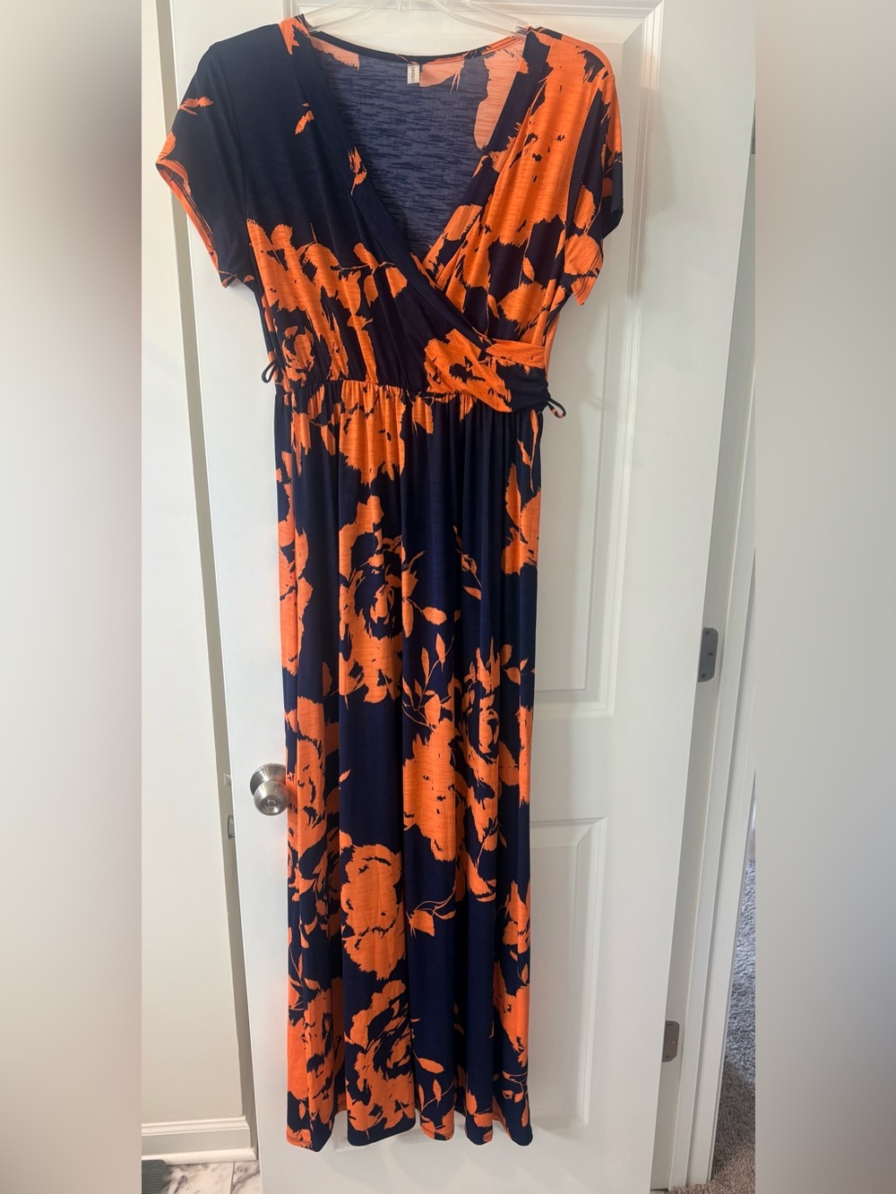 Emerald Navy and Orange Floral Wrap Maxi Dress 1X